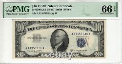 1953 B $10 Argent Certificat Note Devise Fr. 1708 Pmg Gemm Unc 66 Epq (138a)