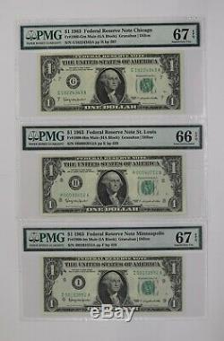 1963 1 $ Réserve Fédérale Note Devise District Mule Set Pmg Unc (556)