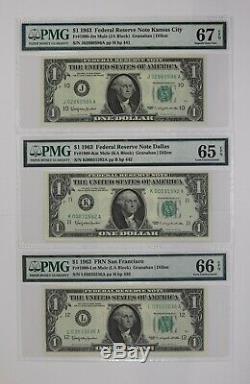 1963 1 $ Réserve Fédérale Note Devise District Mule Set Pmg Unc (556)
