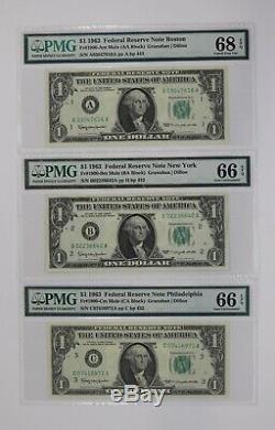 1963 1 $ Réserve Fédérale Note Devise District Mule Set Pmg Unc (616a)