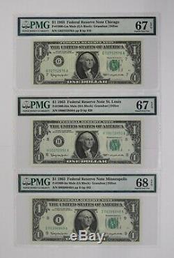 1963 1 $ Réserve Fédérale Note Devise District Mule Set Pmg Unc (616a)