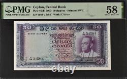 1963 Ceylan 50 Roupies P65b Billet de banque Monnaie UNC PMG 58
