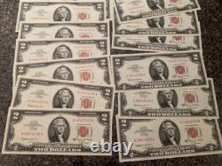 1963-Une note de la Réserve fédérale de 2 $ Monnaie de petite taille FR# 1514 CH UNC LOT (21)
