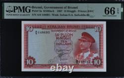 1967 Brunei 10 Ringgit P3a Billet de banque monnaie UNC PMG 66