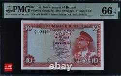 1967 Brunéi 10 ringgit P3a billet de banque monnaie UNC PMG 66