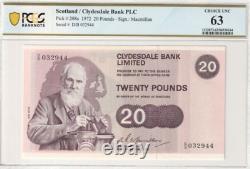 1972 Écosse 20 Livres P208a BILLET DE BANQUE DEVISE UNC PCGS 63