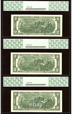 1976 Billets STAR de la Réserve fédérale de 2 $ - (3) Numéros de série consécutifs - PCGS UNC 64 PPQ