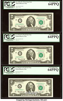 1976 Billets STAR de la Réserve fédérale de 2 $ - (3) Numéros de série consécutifs - PCGS UNC 64 PPQ