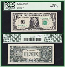 1988 Un billet de réserve fédérale de 1 $ à numéro de série bas à 3 chiffres, en 3D, certifié PCGS 66 PPQ Gem Unc, FRN Rare.