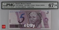 1997 Brésil billet de 5 reais monnaie UNC PMG 67