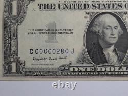 $1 1935-G Numéro de série très bas Billet de certificat de monnaie argenté à sceau bleu UNC+