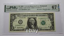 1 $ 1999 Répéteur Numéro De Série Réserve Fédérale Devise Bill Pmg Unc67