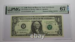 $1 1999 Répétiteur Numéro de série Billet de banque de la Réserve fédérale de monnaie PMG UNC67