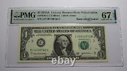 1 $ 2003 Numéro De Série De Radar Réserve Fédérale Devise Bill Pmg Unc67epq