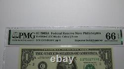 1 $ 2003 Répétition Numéro De Série Réserve Fédérale Devise Bill Pmg Unc66