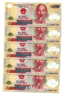 1 Million Dong Banknote = 5 X 200000 200000 Dong Vietnam Monnaie Billet Unc
