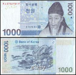1 X 1 000 Won Sud-coréens Billets De Banque Unc = 1 000 Krw (korea Wan Billets De Monnaie)
