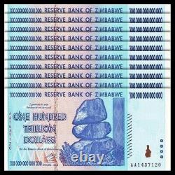 2008 100 TRILLION DOLLARS BILLET DE BANQUE ZIMBABWE AA P-91 GEM Unc Note Currency