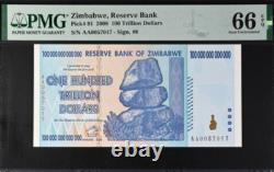 2008 Zimbabwe 100 Trillions de Dollars P91 Billet de Banque Monnaie Unc Pmg 66