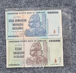 2008 Zimbabwe 50 100 Trillions De Dollars Billets Monnaie Non Circulée Unc