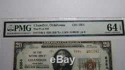 20 $ 1929 Chandler Oklahoma Ok Banque Nationale Monnaie Remarque Bill Ch # 5354 Unc64epq