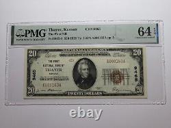 20 $ 1929 Thayer Kansas KS Billet de Banque de Monnaie Nationale Ch. #9465 UNC64 PMG