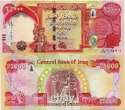 250,000 DINARS IRAKIENS UNC Billets de 25K IQD x 10 Vérifiés Authentiques Monnaie Irakienne