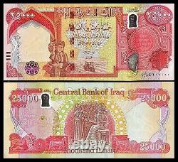 250 000 DINARS IRAKIENS UNC Billets de 25K X 10 IQD + 5 Milliards de Zimbabwe GRATUIT