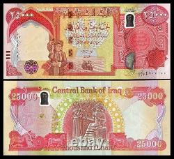 250 000 DINARS IRAKIENS UNC Billets de 25K X 10 IQD + 5 milliards de Zimbabwe GRATUIT