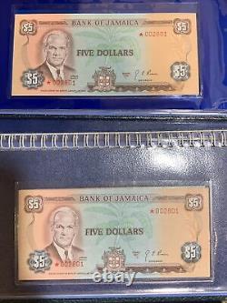 2 Pc -1976 Et 1977 Bank Of Jamaica $10, $5, $2, $1 Four Crisp Unc Currency Sets