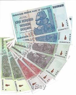 2x100 50 20 Et 10 Trillions De Zimbabwe Za Dollar Devise De Remplacement Monnaie Monnaie. Unc