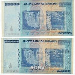 2x 100 Trillion Dollar Bill 2008 Zimbabwé Gem Unc Note De Change Paire Consecutif