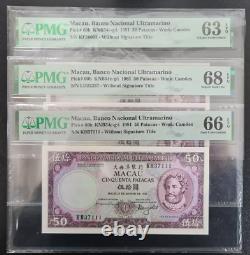 3Pcs 1981 Chine Macao 50 Patacas Billet de Banque Monnaie UNC PMG 63 66 68