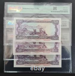 3Pcs 1981 Chine Macao 50 Patacas Billet de Banque Monnaie UNC PMG 63 66 68
