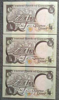 3 PCS, 1968 (1980-91) Koweït 1/4 Dinars BANQUE NOTE MONNAIE UNC