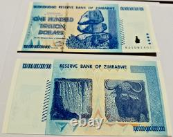 3 Zimbabwe 100 Trillions de Dollars 2008 AA P-91 Billet de Banque Nouveau UNC Monnaie Zim avec COA
