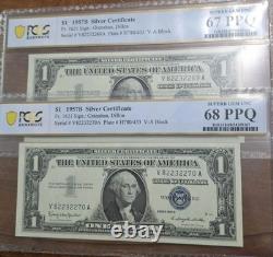 3 billets consécutifs de 1957 B UNC 68-65 1 $ Certificat d’argent Fr#1621 Superbe Gem