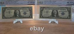 3 billets consécutifs de 1957 B UNC 68-65 1 $ Certificat d’argent Fr#1621 Superbe Gem