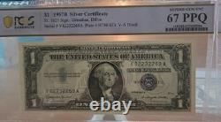 3 billets consécutifs de 1957 B UNC 68-65 1 $ Certificat d’argent Fr#1621 Superbe Gem