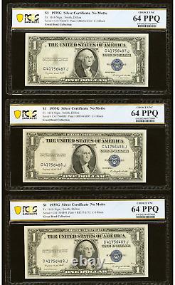 3 billets de banque en certificat de silver de 1 $ 1935-G exemples consécutifs UNC64PPQ