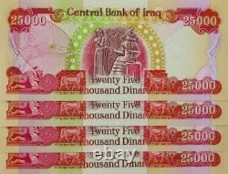 500 000 DINARS IRAKIENS 20 NEUFS Billets de 25K de la monnaie irakienne, vérifiés UV
