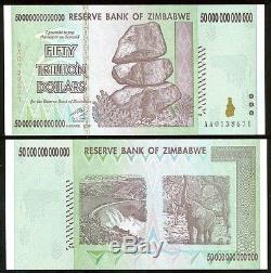 50 Trillions De Dollars Zimbabwe En Argent En Monnaie. Uncfull Bundle USA Seller100 Notes