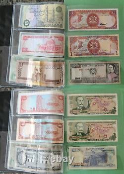 52 World Currency Bank Note Collection Lot Leather Album Paper Money Some Unc