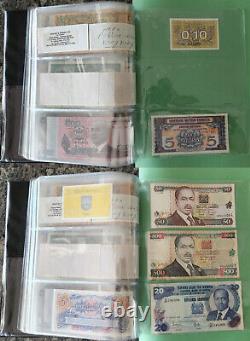 52 World Currency Bank Note Collection Lot Leather Album Paper Money Some Unc