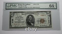 $5 1929 Evansville Indiana In Monnaie Nationale Note De La Banque Projet De Loi 2188 Unc64epq Pmg