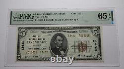 $5 1929 Lake Village Arkansas National Monnaie Banque Note Bill #13632 Unc65 Pmg