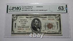 $5 1929 Lyons Kansas Ks National Currency Bank Note Bill! #14048 Choix Unc63epq