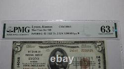 $5 1929 Lyons Kansas Ks National Currency Bank Note Bill! #14048 Choix Unc63epq