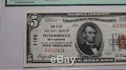 5 $ 1929 Peterborough New Hampshire Nh Banque Nationale Monnaie Notez Le Projet De Loi # 1179 Unc