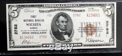 5 $ 1929 Wichita, Ks First Nb, Type 2 Monnaie Nationale Pmg 63 Choice Unc Super